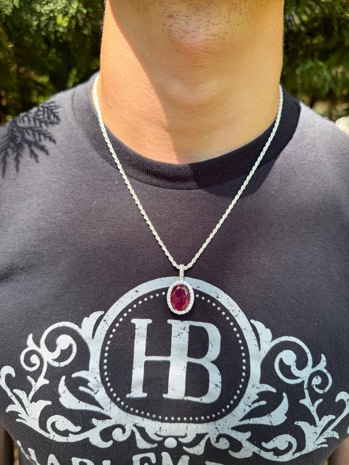 MOISSANITE Royalty Red Ruby Pendant - 925 Silver - Oval Genuine Red Ruby Stone