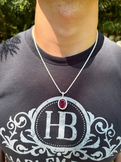 MOISSANITE Royalty Red Ruby Pendant - 925 Silver - Oval Genuine Red Ruby Stone