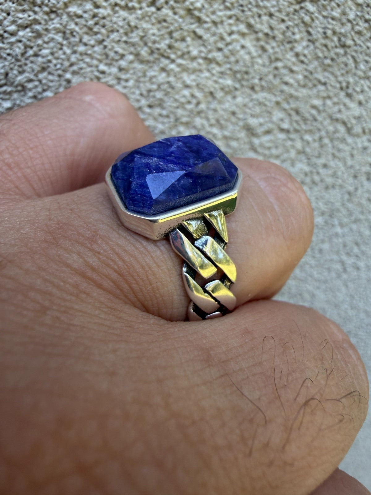 Havana Cuban Ring - 925 Silver - Genuine Blue Sapphire Stone