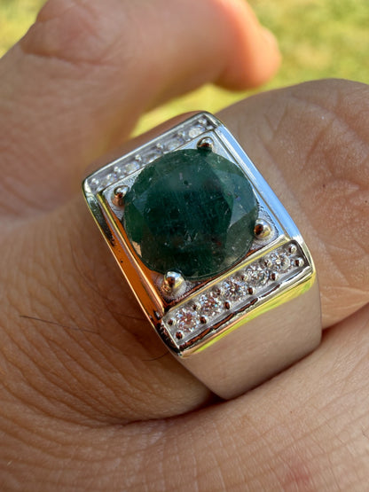 MOISSANITE Monarch Ring - 925 Silver - Genuine Green Emerald Stone