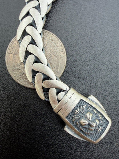 Wheat Link Bracelet With Custom Lion Sleek Clasp - 925 Sterling Silver Oxidized Gunmetal - 7"-9" - 10mm