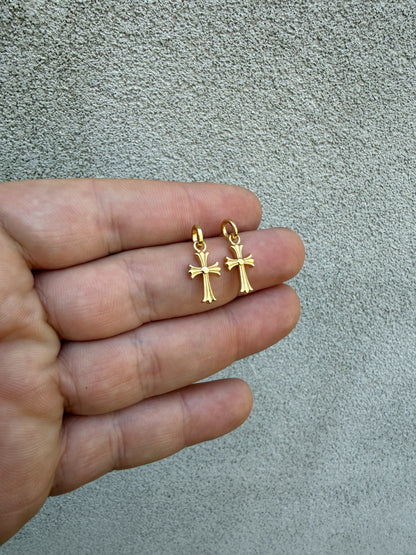 Hearts Of Chrome Studs W. Dangle Cross Earrings - 14k Gold Vermeil 925 Silver