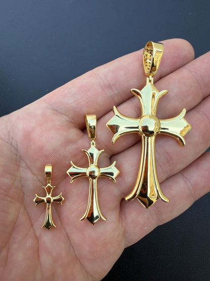 MOISSANITE Hearts Chrome Cross Pendant - 14k Gold Vermeil 925 Silver - 3 Sizes 0.75"-2.75"
