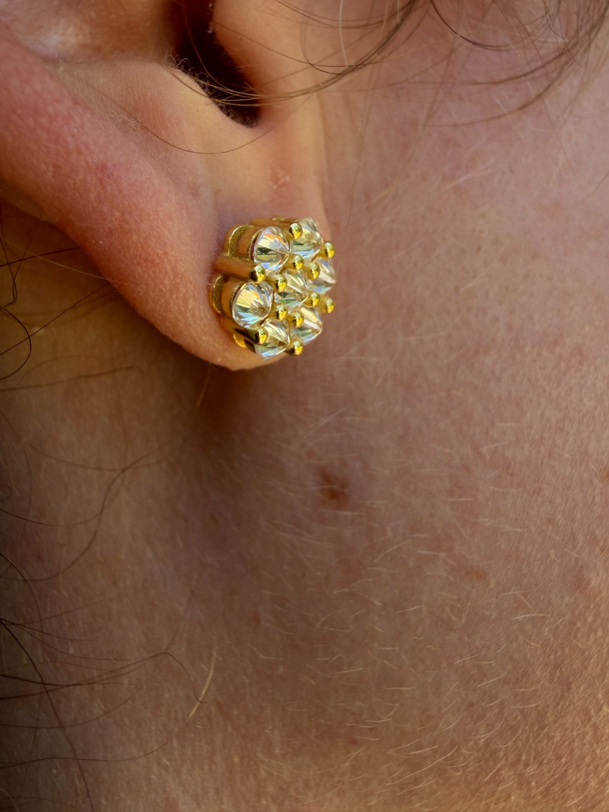 MOISSANITE Upside Down Reverse Set Cluster Iced Out Honeycomb Set Earrings - 14k Gold Vermeil 925 Silver - 6mm -11mm