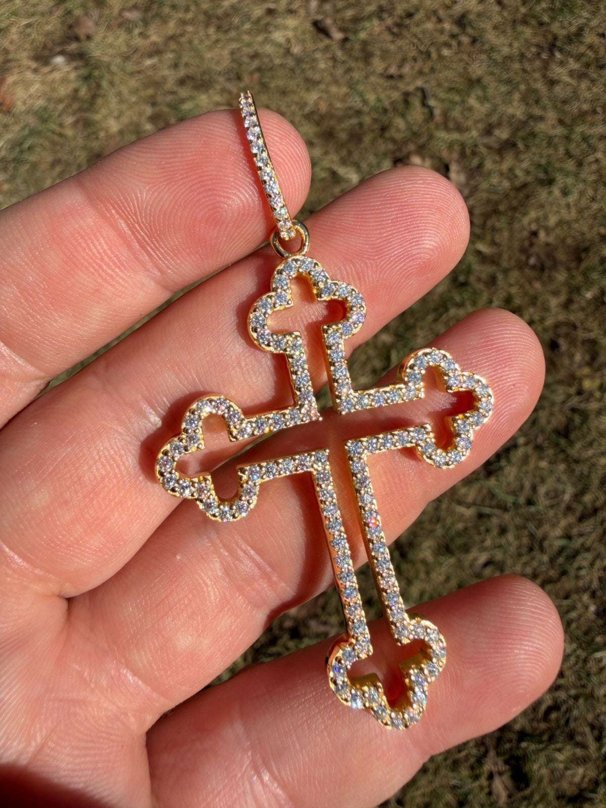 MOISSANITE Gothic Cross Cutout Pendant - 14k Gold Vermeil 925 Silver - 3 Sizes 1.33"-3"
