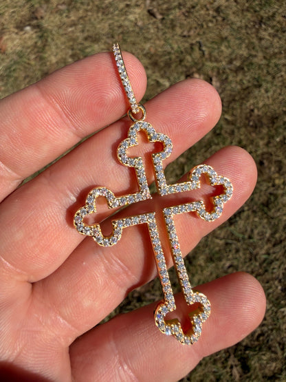 MOISSANITE Gothic Cross Cutout Pendant - 14k Gold Vermeil 925 Silver - 3 Sizes 1.33"-3"