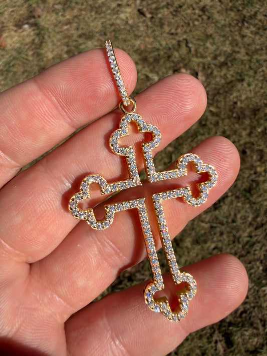 MOISSANITE Gothic Cross Cutout Pendant - 14k Gold Vermeil 925 Silver - 3 Sizes 1.33"-3"
