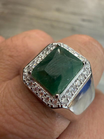 MOISSANITE Cardinal Crown Ring - 925 Silver - Genuine Green Emerald Stone