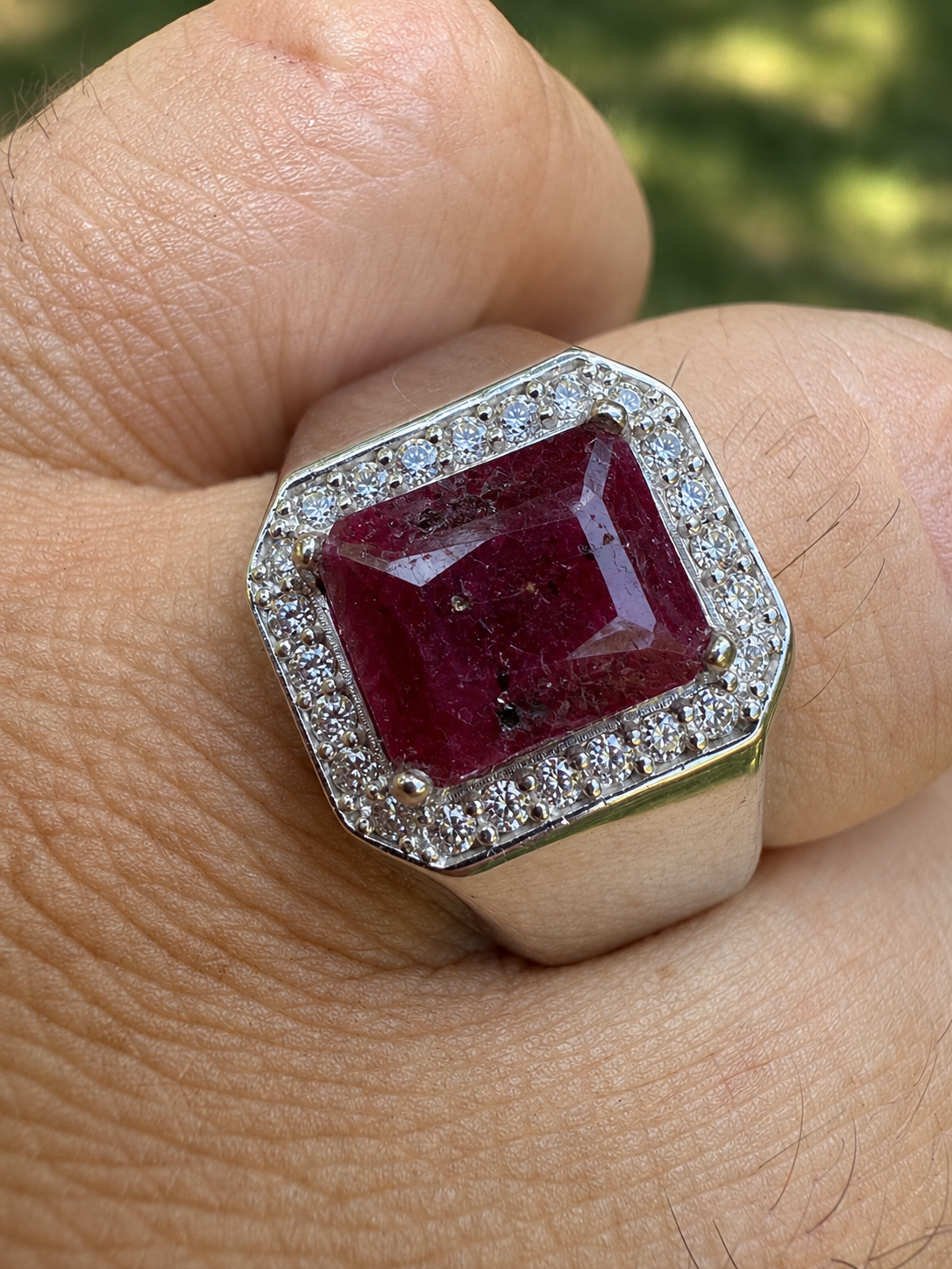 MOISSANITE Cardinal Crown Ring - 925 Silver - Genuine Red Ruby Stone