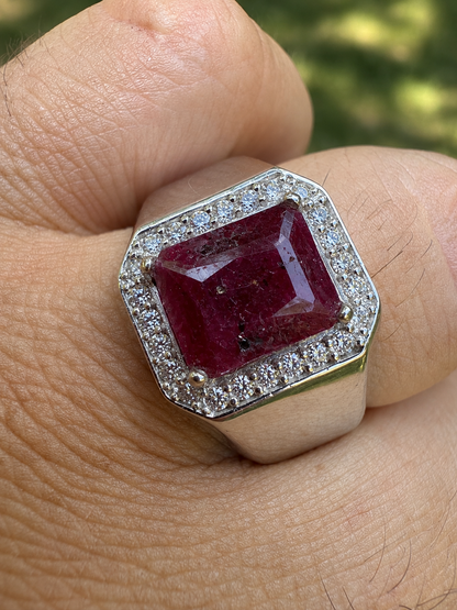 MOISSANITE Cardinal Crown Ring - 925 Silver - Genuine Red Ruby Stone