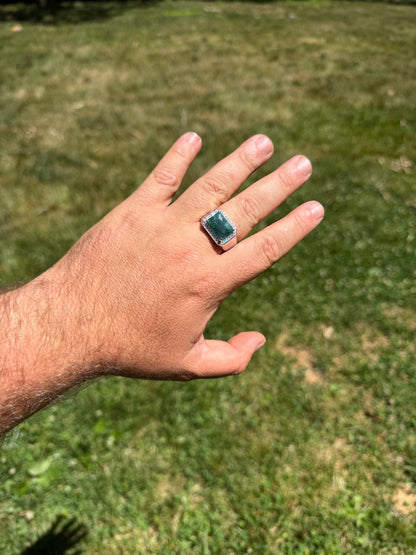MOISSANITE Fortress Ring - 925 Silver - Genuine Green Emerald Stone