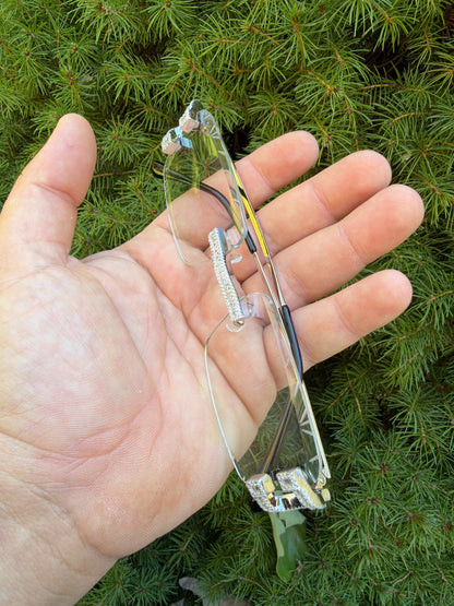 MOISSANITE Baguette Custom Iced Out Sunglasses - 925 Silver Buffs - Clear