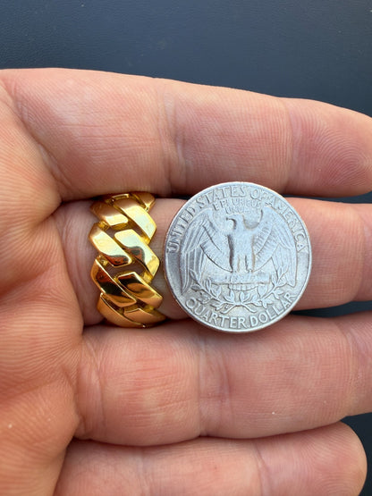 Classic 11.5mm Prong Miami Cuban Eternity Band Ring - 14k Gold Vermeil 925 Silver - Plain