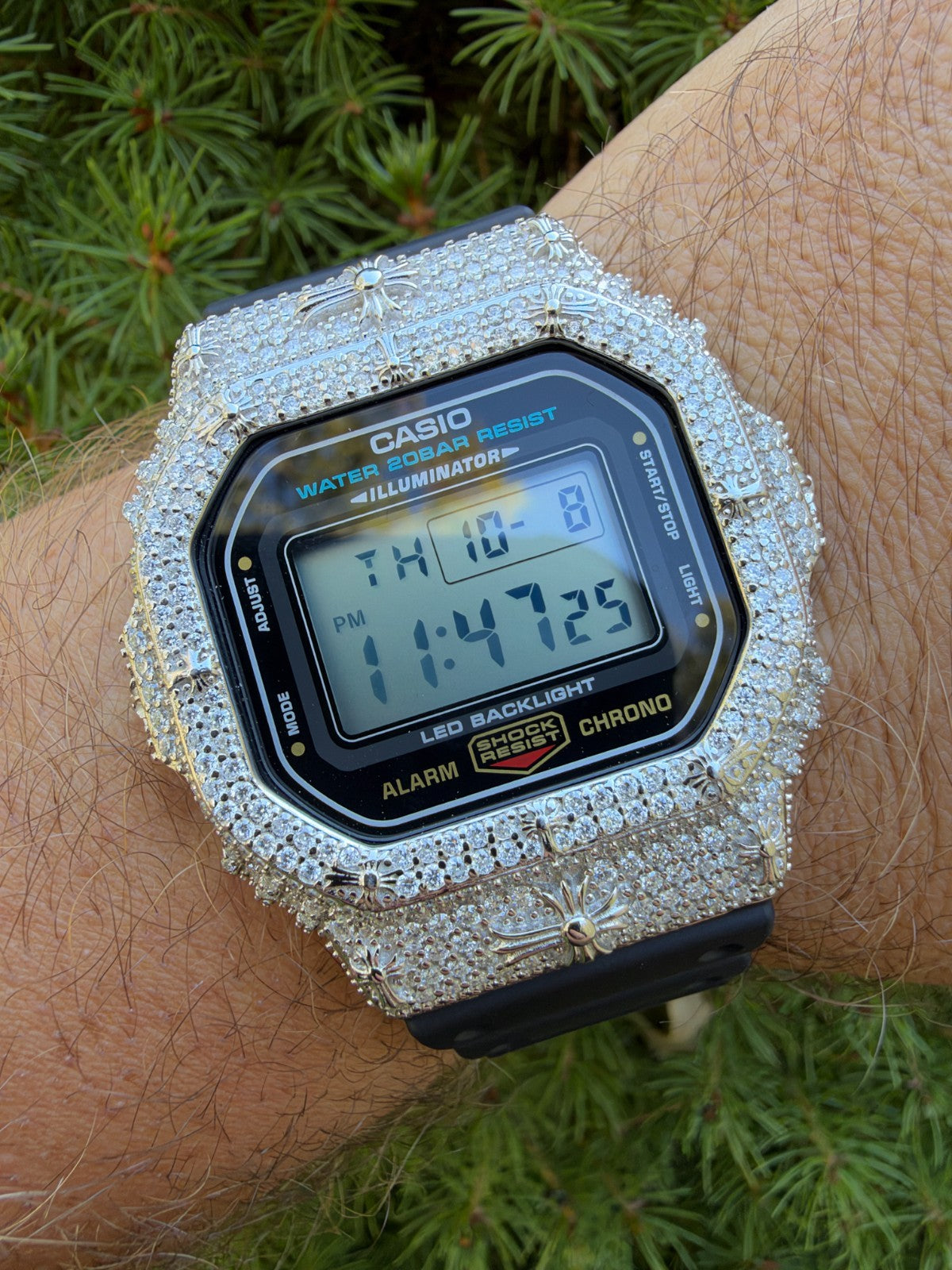 MOISSANITE Real 925 Silver Iced Casio G Shock DW-5600UE Cross Hip Hop Watch
