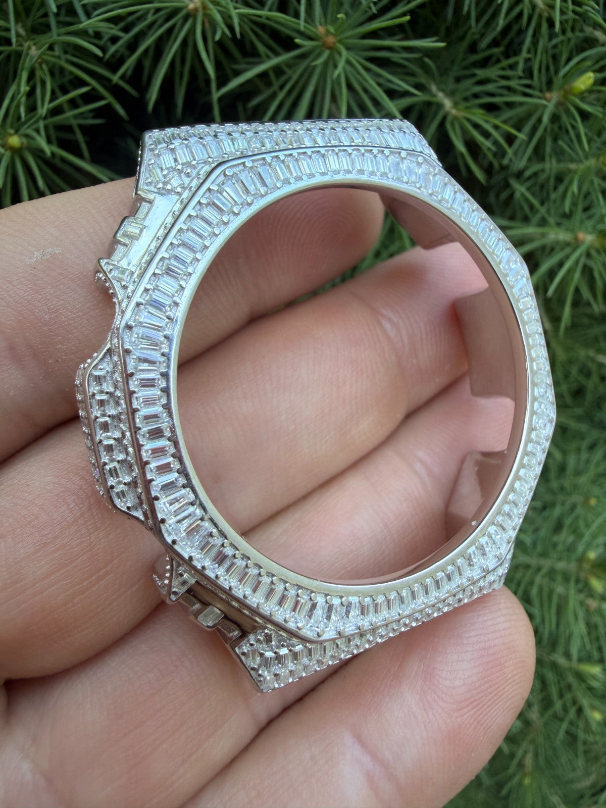 MOISSANITE 925 Silver Iced Baguette BEZEL Kit Ice Out Casio G Shock GA2100 Watch