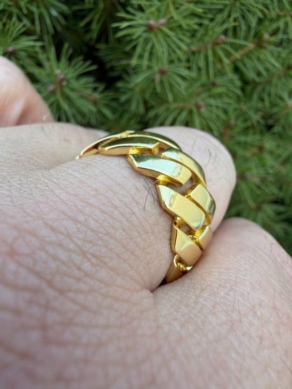 Classic 11.5mm Prong Miami Cuban Eternity Band Ring - 14k Gold Vermeil 925 Silver - Plain