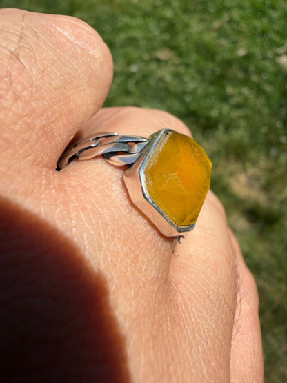 Havana Cuban Ring - 925 Silver - Genuine Yellow Sapphire Stone