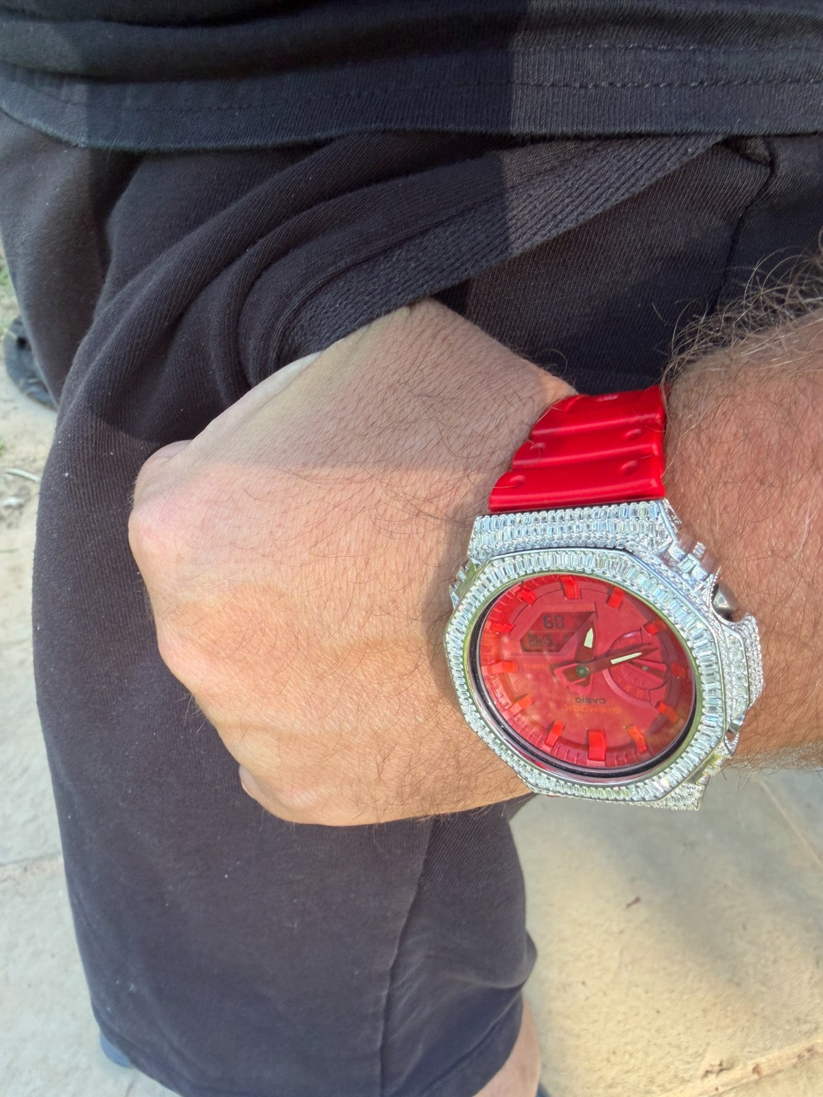 MOISSANITE Real 925 Silver Iced Baguette Red Casio G Shock GA-2100 Hip Hop Watch