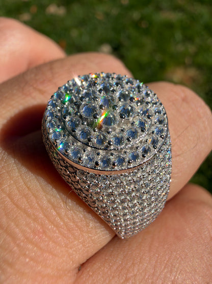 MOISSANITE Upside Down Reverse Set Cluster Iced Out Pinky Ring - 925 Silver