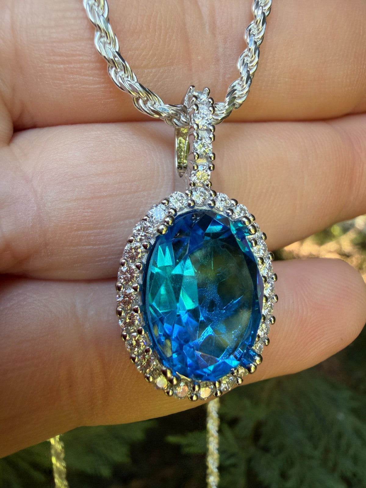 MOISSANITE Royalty Ocean Freeze Pendant - 925 Silver - Oval Lab Aquamarine Stone