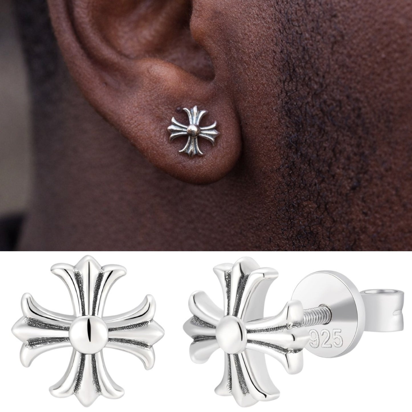 Hearts Of Chrome Cross Earrings - 925 Silver Oxidized - 8mm