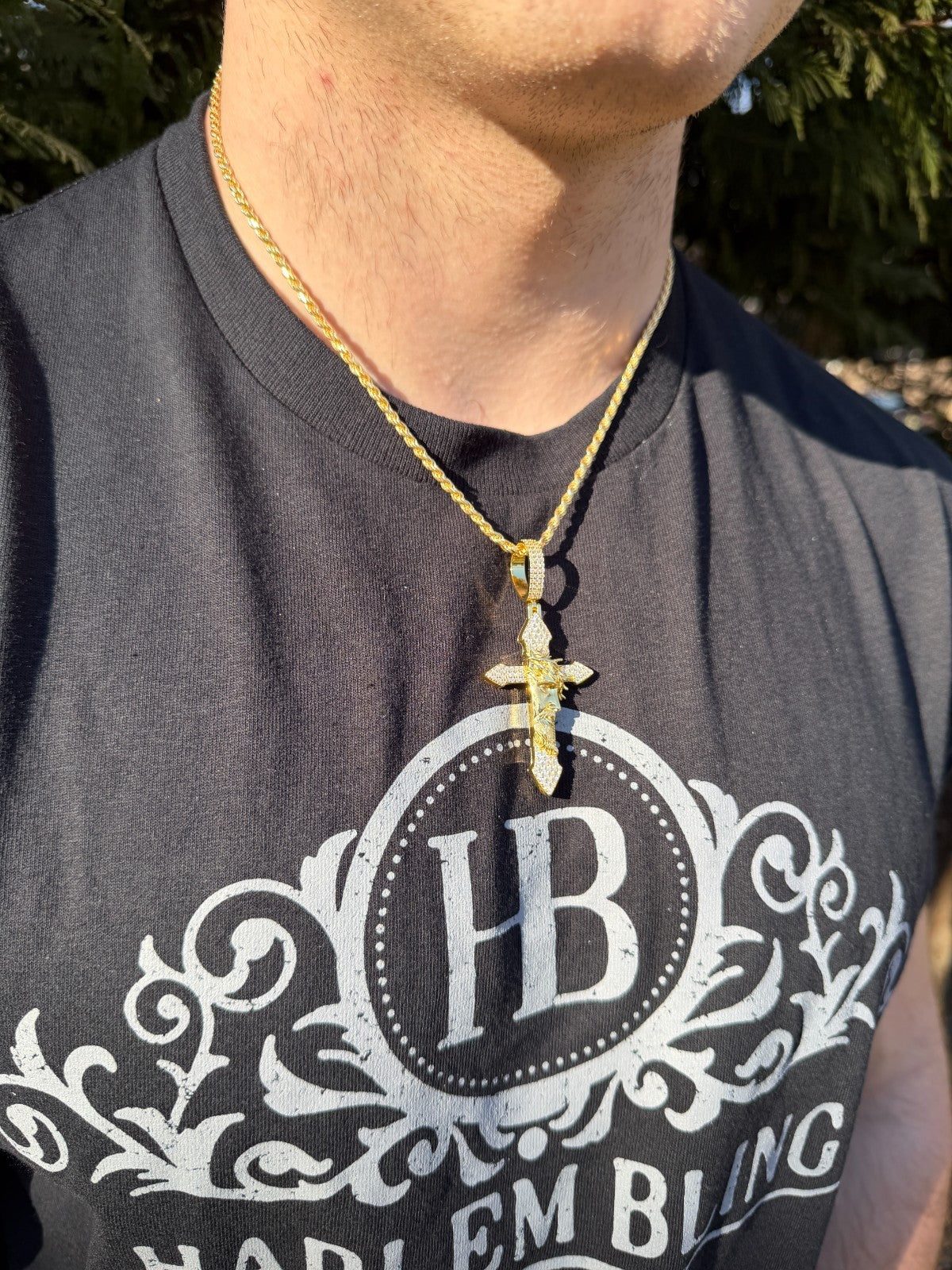 MOISSANITE Passion Of Christ Jesus On Gothic Cross Pendant - 14k Yellow Gold Vermeil Or 925 Silver - Large 2.5"