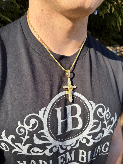 MOISSANITE Passion Of Christ Jesus On Gothic Cross Pendant - 14k Yellow Gold Vermeil Or 925 Silver - Large 2.5"