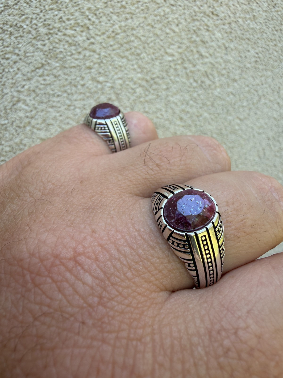 Navajo Tribe Ring - 925 Silver Oxidized - Genuine Red Ruby Stone