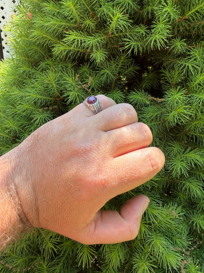 Navajo Tribe Ring - 925 Silver Oxidized - Genuine Red Ruby Stone