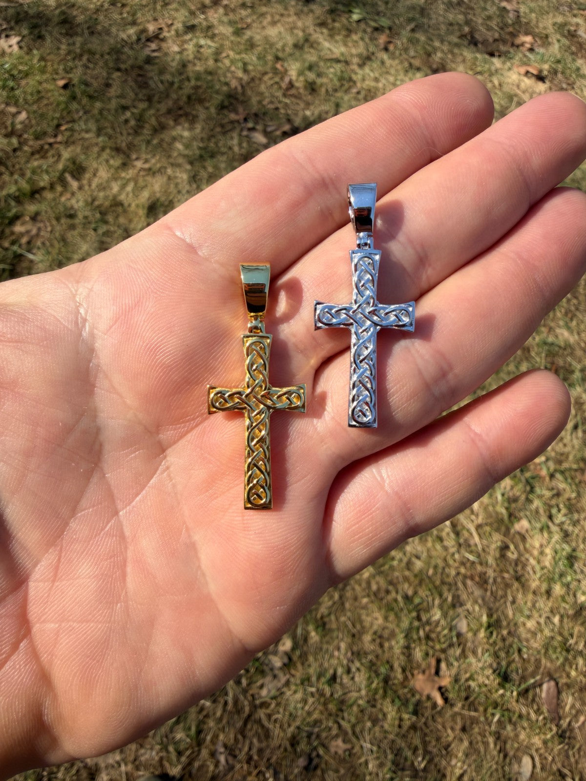 Viking Warrior Celtic Cross Pendant - 14k Gold Vermeil 925 Silver - Medium 1.75"