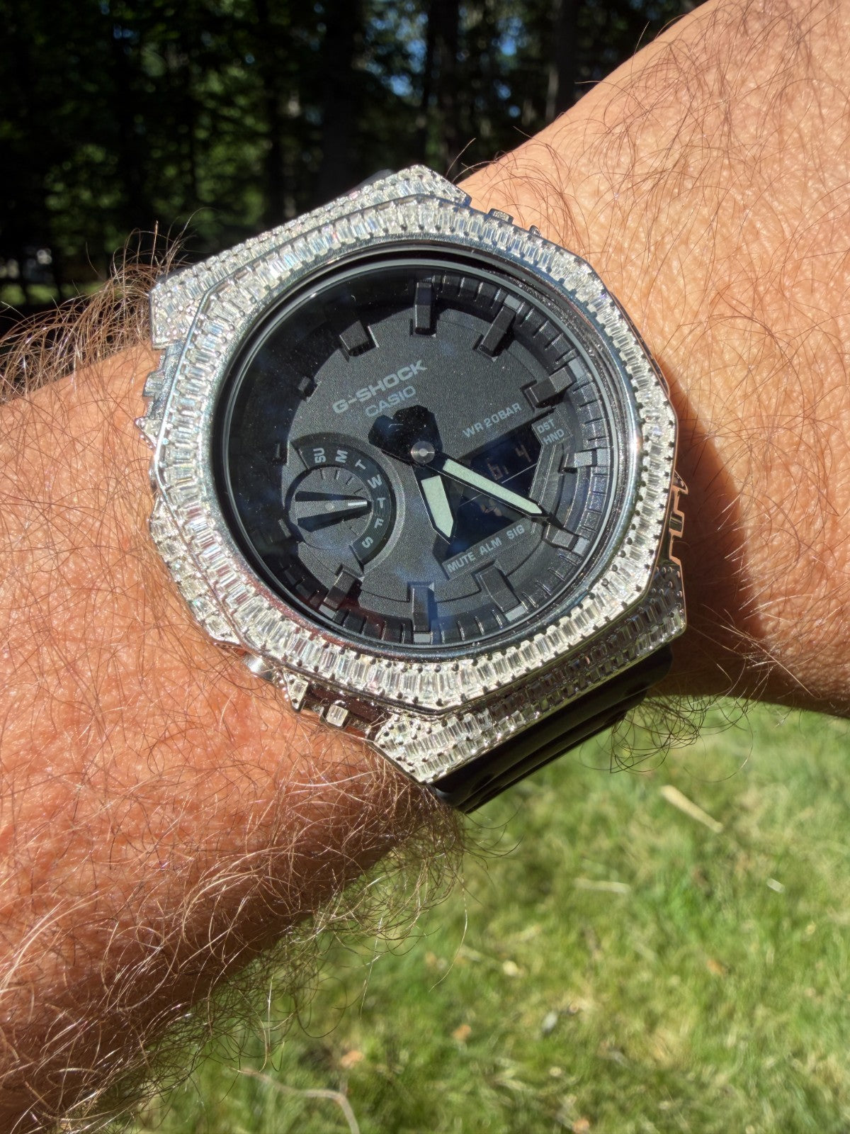 MOISSANITE Real 925 Silver Iced Baguette Casio G Shock GA-2100 Hip Hop Watch