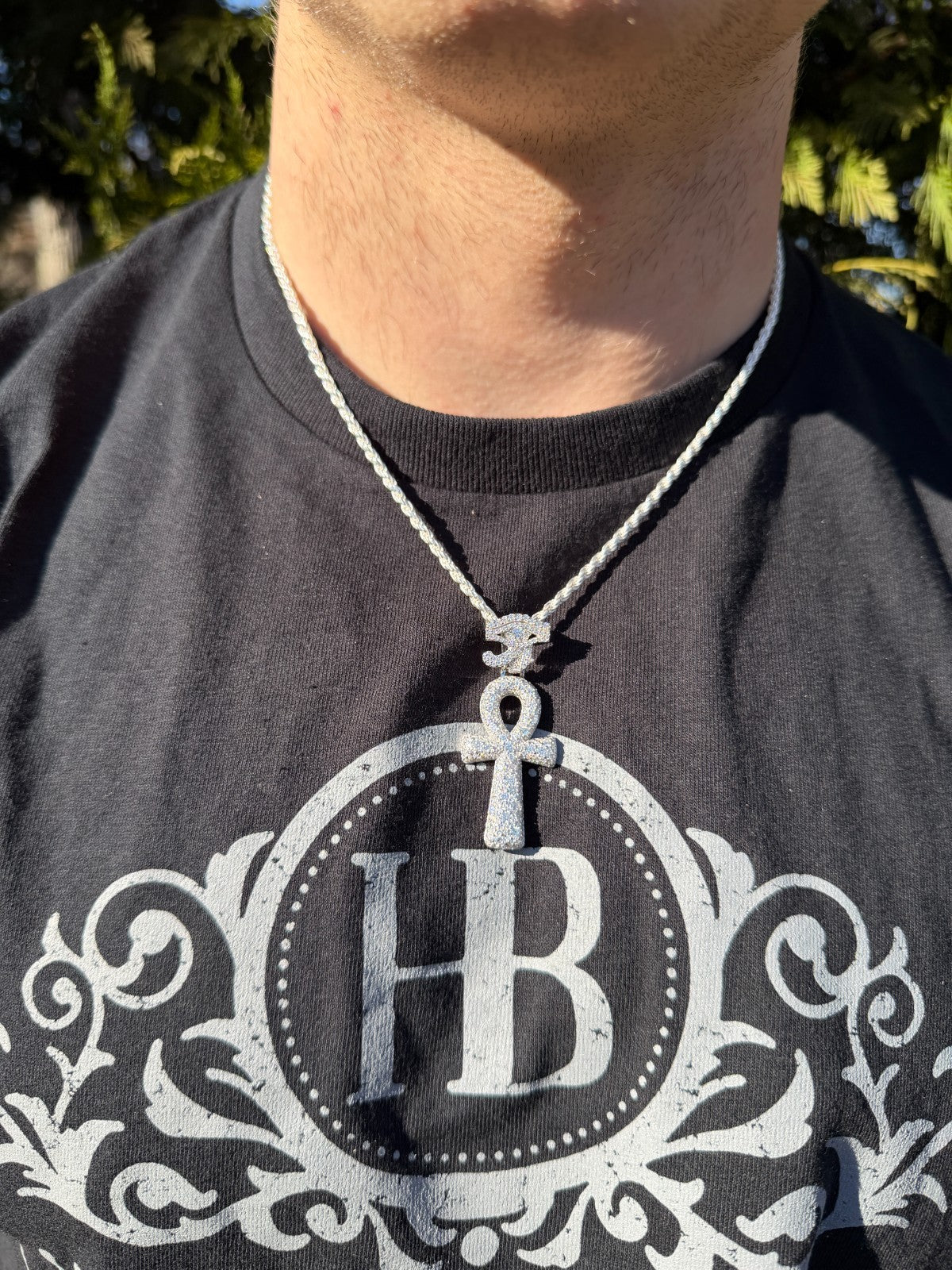 MOISSANITE Mosaic Setting Ankh W. Eye Of Horus Pendant - 14k Yellow Gold Vermeil Or 925 Silver - Medium 2"