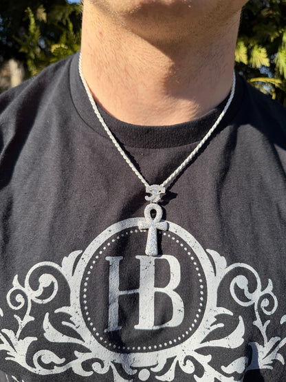 MOISSANITE Mosaic Setting Ankh W. Eye Of Horus Pendant - 14k Yellow Gold Vermeil Or 925 Silver - Medium 2"