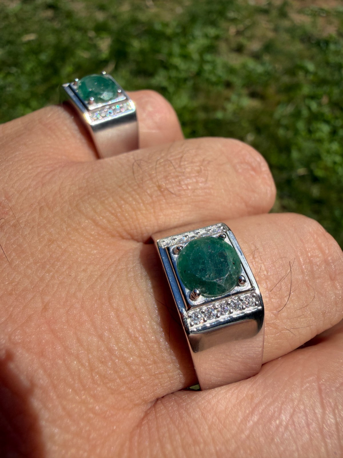 MOISSANITE Monarch Ring - 925 Silver - Genuine Green Emerald Stone