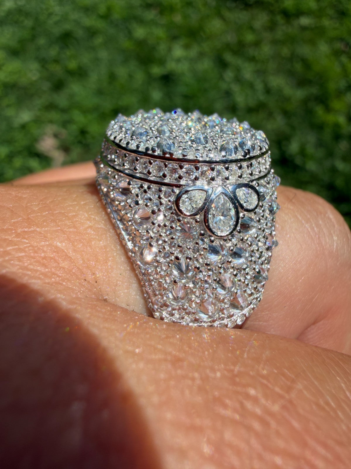 MOISSANITE Moses Upside Down Mosaic Set Iced Out Ring - 925 Silver