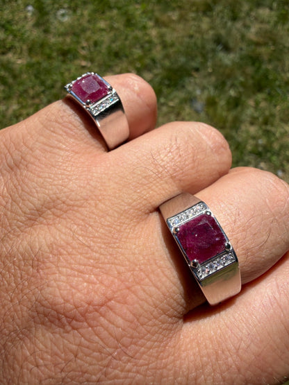 MOISSANITE Monarch Ring - 925 Silver - Genuine Red Ruby Stone