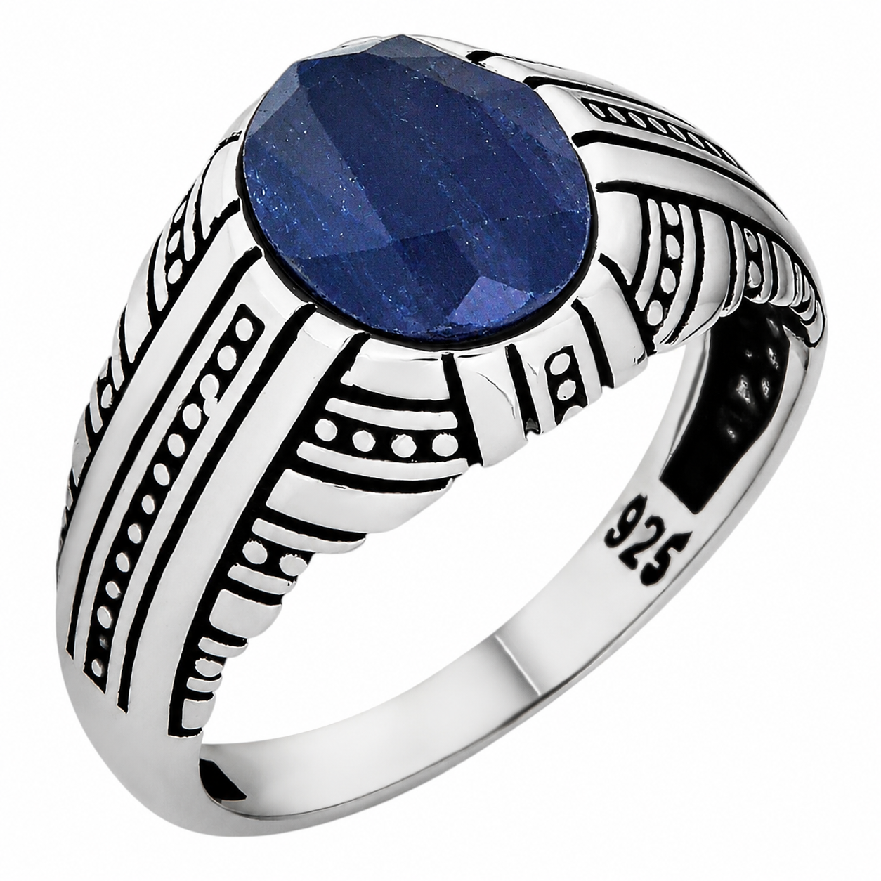Navajo Tribe Ring - 925 Silver Oxidized - Genuine Blue Sapphire Stone