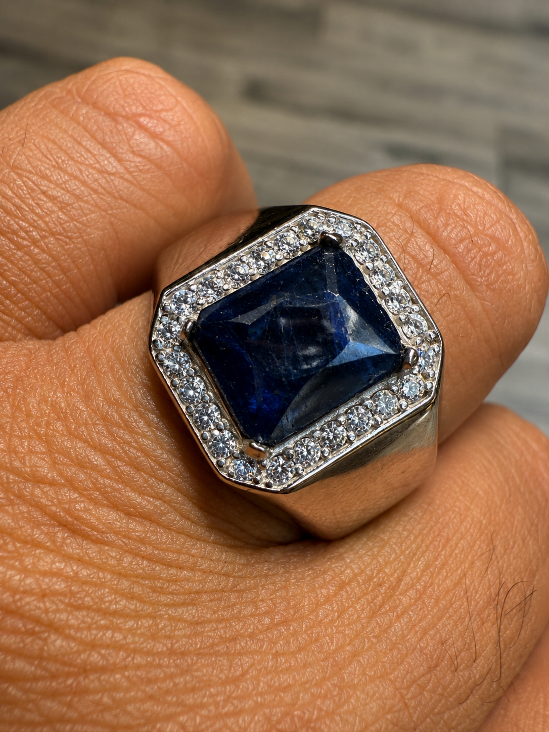 MOISSANITE Cardinal Crown Ring - 925 Silver - Genuine Blue Sapphire Stone