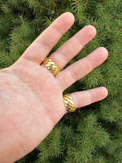 Classic 11.5mm Prong Miami Cuban Eternity Band Ring - 14k Gold Vermeil 925 Silver - Plain