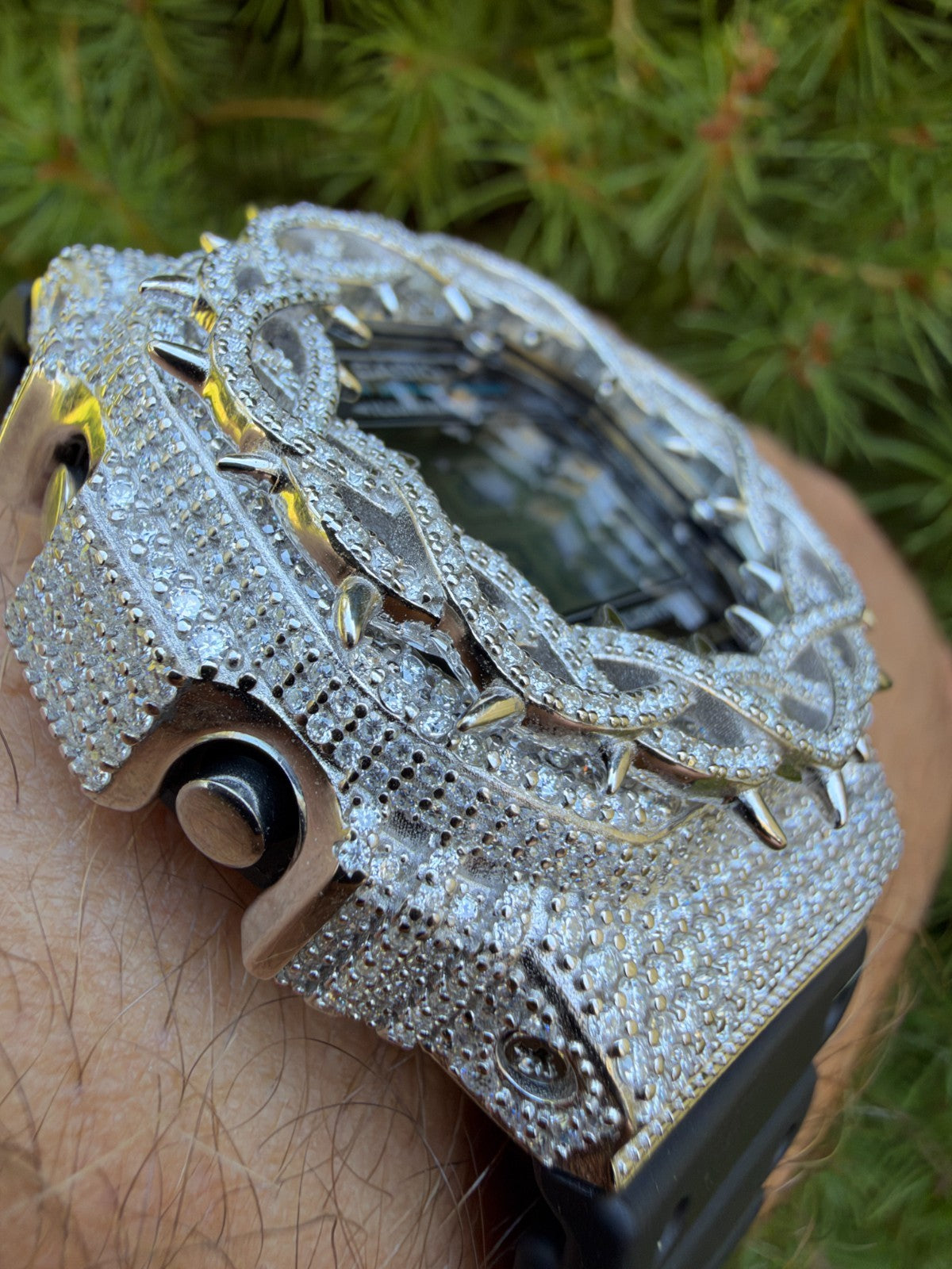 MOISSANITE Real 925 Silver Iced Casio G Shock DW-5600UE Crown of Thorns Watch