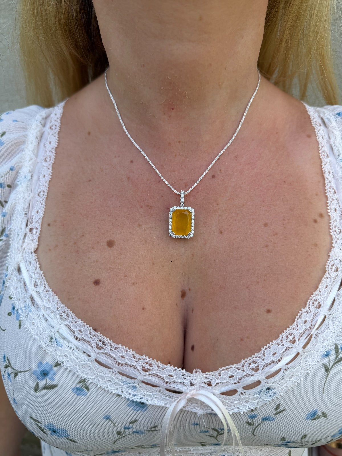 MOISSANITE Royalty Honey Pendant - 925 Silver - Genuine Yellow Sapphire Stone