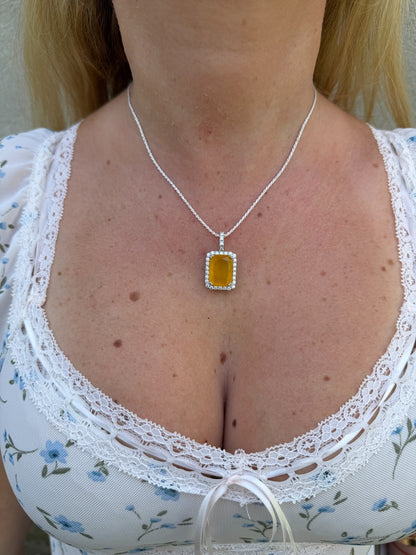 MOISSANITE Royalty Honey Pendant - 925 Silver - Genuine Yellow Sapphire Stone
