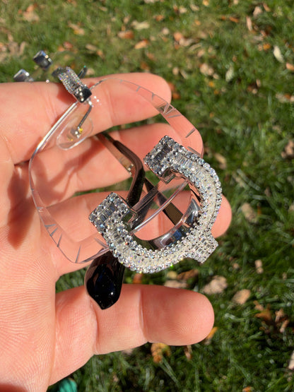 MOISSANITE Baguette Custom Iced Out Sunglasses - 925 Silver Buffs - Clear