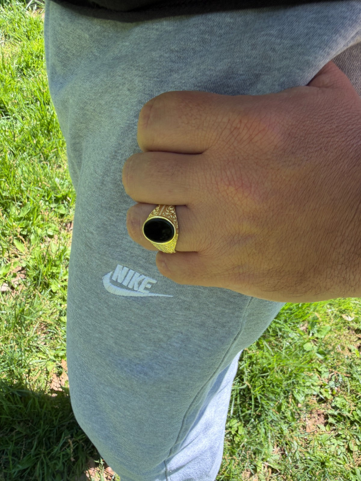 Columbian King Ring - 14k Gold Vermeil 925 Silver - Genuine Black Onyx Stone