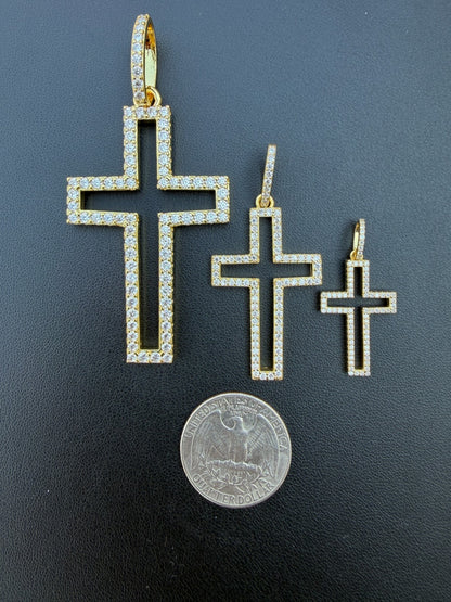 MOISSANITE Classic Cross Cutout Pendant - 14k Gold Vermeil 925 Silver - 3 Sizes 1.33"-3"