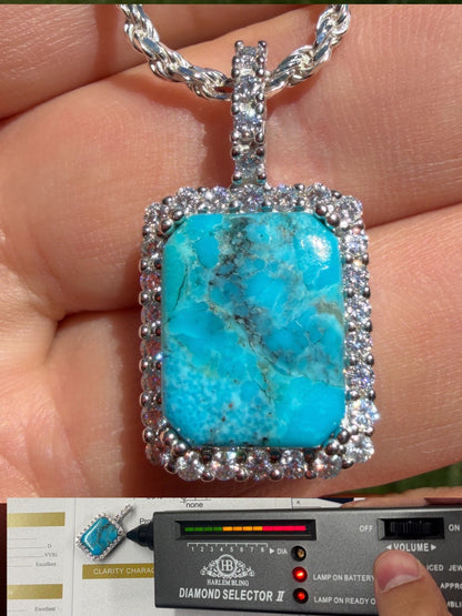 MOISSANITE Royalty Ocean Freeze Pendant - 925 Silver - Genuine Blue Turquoise Stone