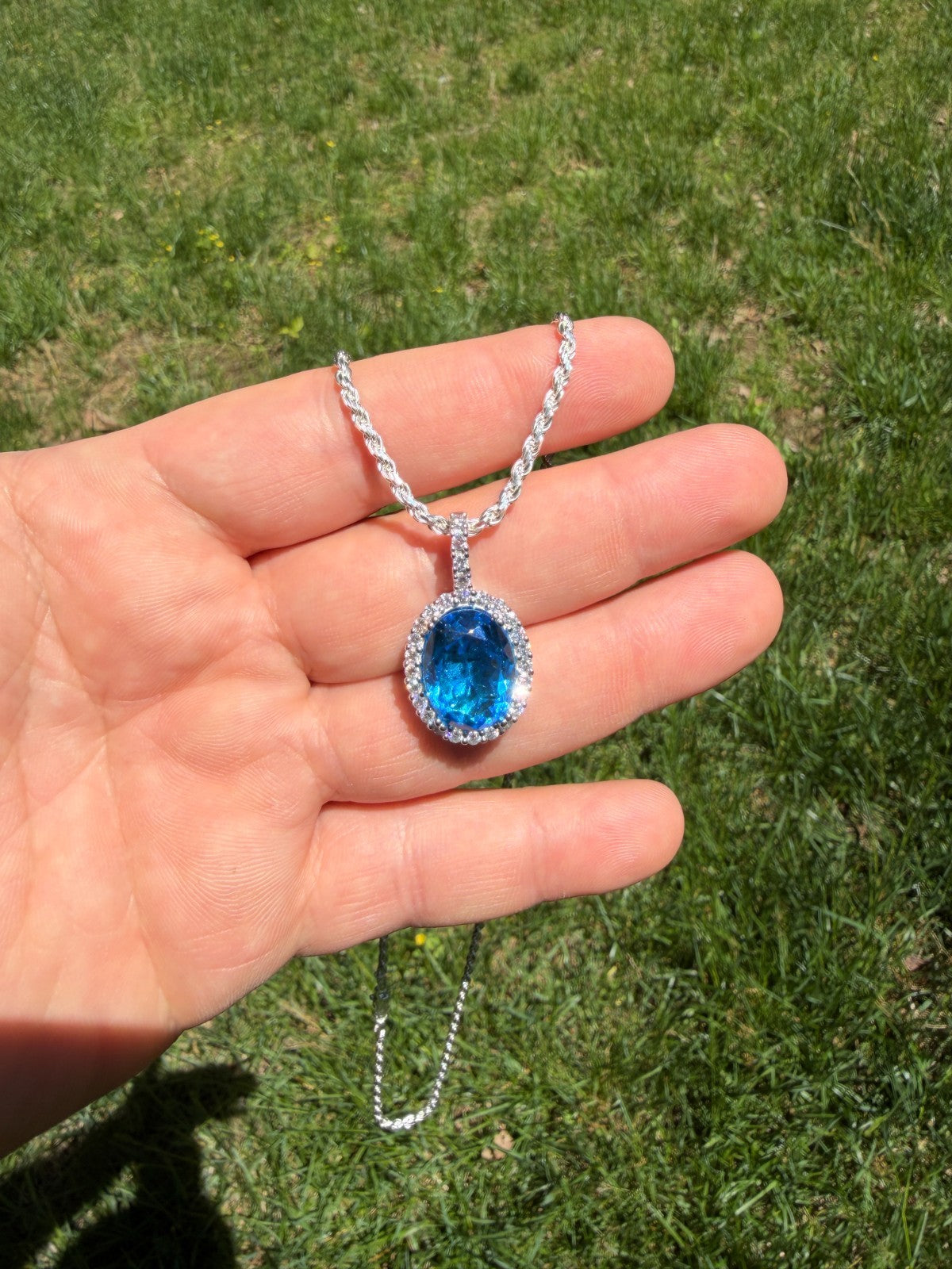 MOISSANITE Royalty Ocean Freeze Pendant - 925 Silver - Oval Lab Aquamarine Stone