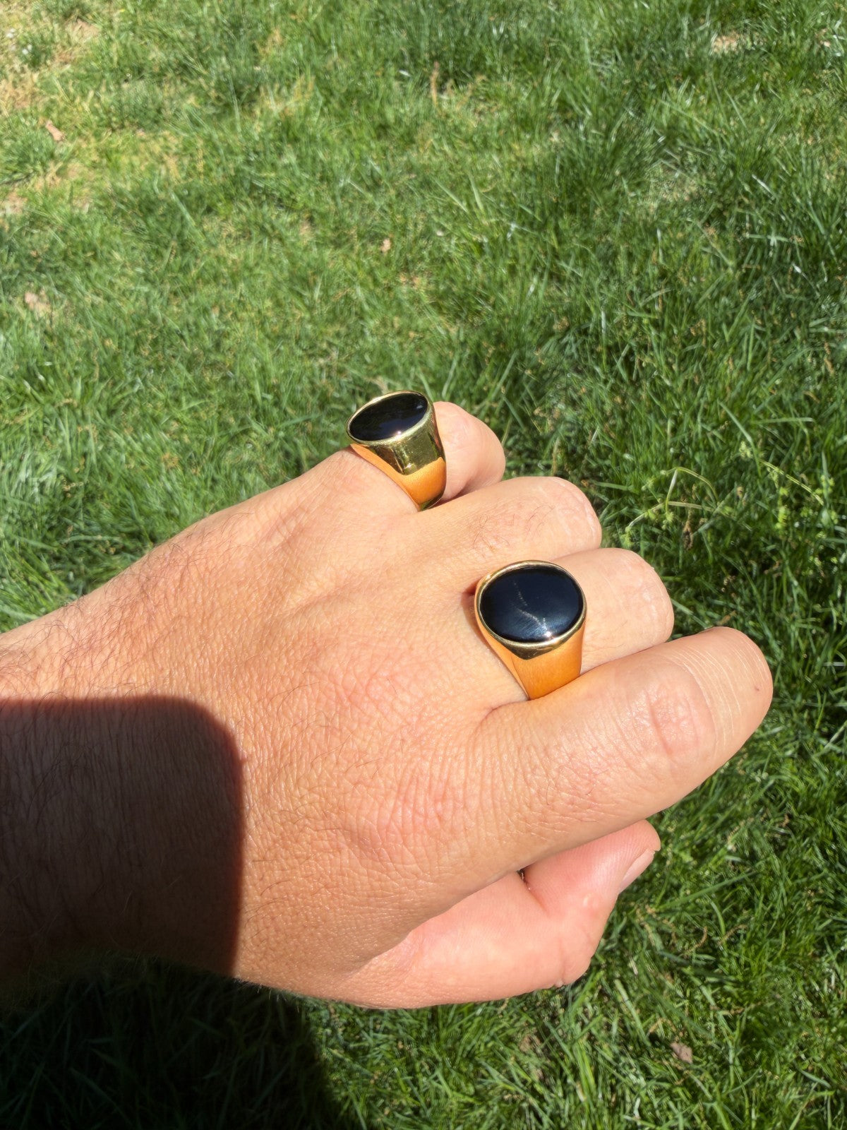 Shadow Boss Ring - 14k Gold Vermeil 925 Silver - Genuine Black Onyx Stone
