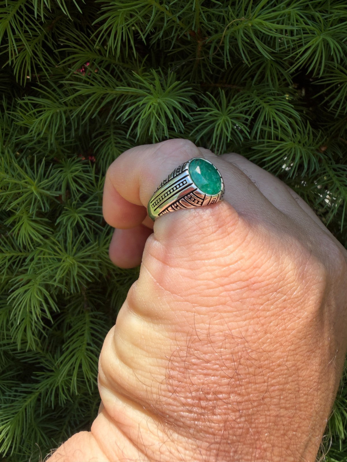 Royal Dynasty Ring - 925 Silver Oxidized - Genuine Green Emerald Stone