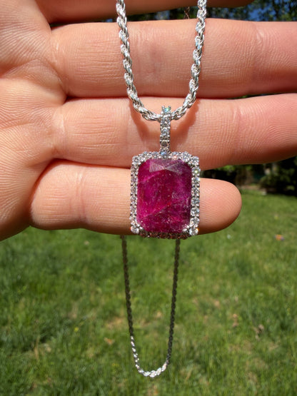 MOISSANITE Royalty Red Ruby Pendant - 925 Silver - Genuine Red Ruby Stone
